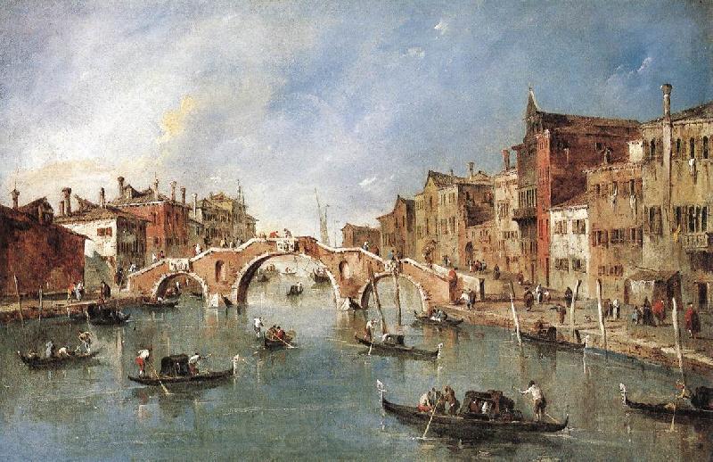 GUARDI, Francesco The Three-Arched Bridge at Cannaregio sdg Norge oil painting art